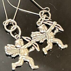 Cherub Angel Cupid Earrings Drop Dangle Silver Lightweight Baroque Gift Xmas